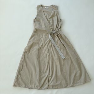 OTTOD'AME Poplin Midi Wrap Dress With Belt Sleeveless V Neck Beige Size 10